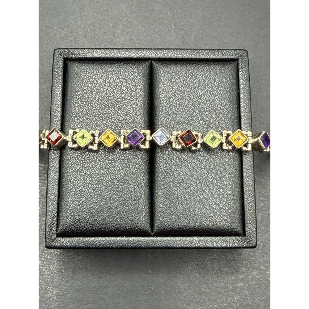 Vintage 7" Sterling Silver Multi Gemstone Bracelet Amethyst Garnet 16 Grams J28